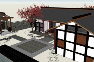 Sketchup住宅模型|别院，单层，景墙，居住建筑，中式风格-BIM建筑网