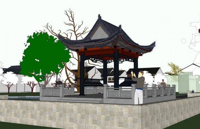 Sketchup商业模型|多层南方商业街，临水，中式风格