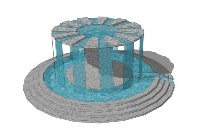 Sketchup素材模型|跌水水景，水池，喷泉，景观