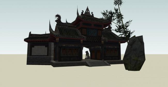 Sketchup古建筑模型|入口，中式风格，古建，景观