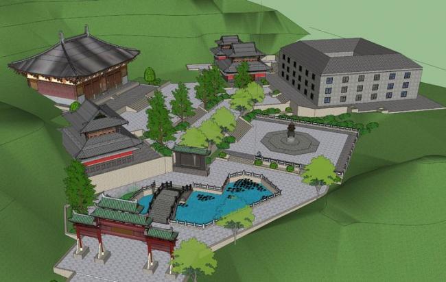 Sketchup古建筑模型|中国山林道观寺庙，古建筑，中式风格，景观