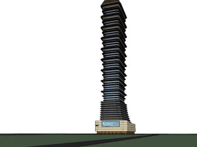 Sketchup办公模型|塔型方案，现代风格，超高层，办公酒店