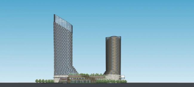 Sketchup办公模型|高层办公楼，酒店，商业裙房，现代风格