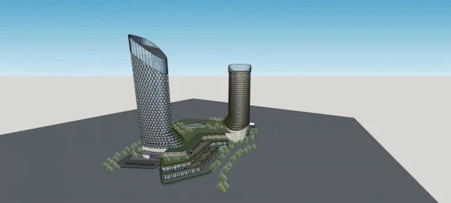 Sketchup办公模型|高层办公楼，酒店，商业裙房，现代风格