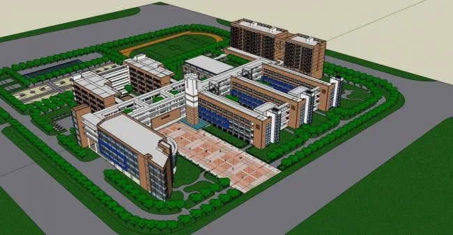 Sketchup学校模型|多层学校，教学楼，教育建筑，现代风格