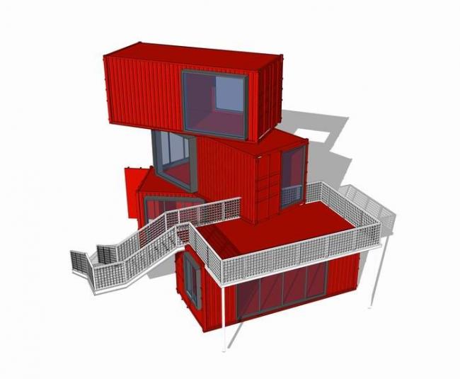 Sketchup住宅模型|集装箱小屋，临时建筑，现代风格
