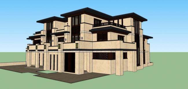 Sketchup商业模型|多层会所，草原风格，商业建筑，奈特风格