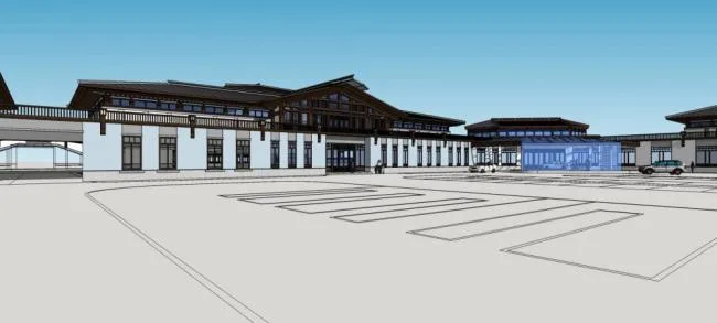 Sketchup酒店模型|多层会所，休闲，度假大堂，中式风格，简约汉代
