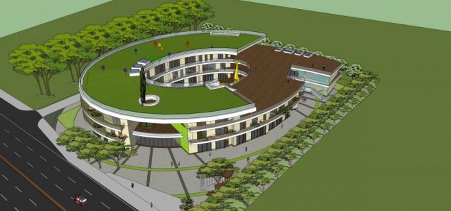Sketchup学校模型|多层幼儿园，教育建筑，现代风格，椭圆形