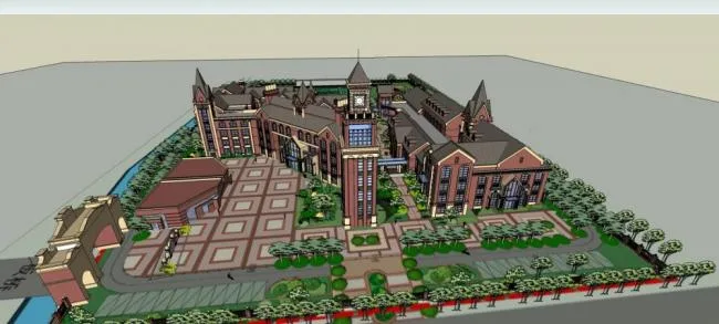 Sketchup学校模型|多层学校，教学楼，教育建筑，英式，古典风格，坡屋顶