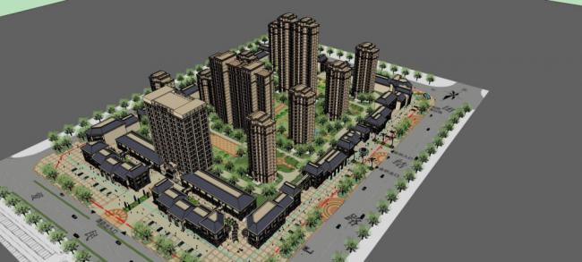 Sketchup综合体模型|高层综合体，住宅小区，酒店办公，商业裙房，新古典风格