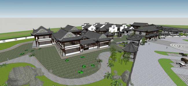 Sketchup商业模型|多层会所，景观，塔，入口，亭子，商业建筑，中式风格