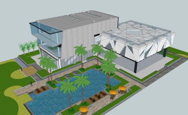 Sketchup商业模型|多层小区会所，售楼处，景观，商业建筑，现代风格