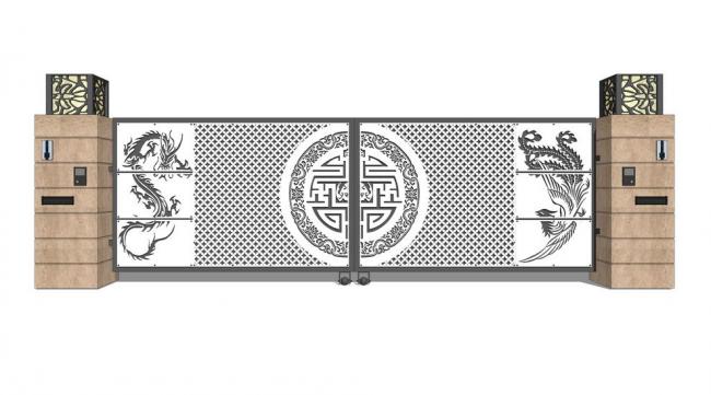 Sketchup素材模型|铁艺大门，构件，素材，中式风格