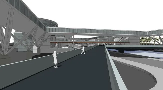 Sketchup车站路桥|山地铁路客运枢纽中心规划，多层客运站，交通建筑，现代风格