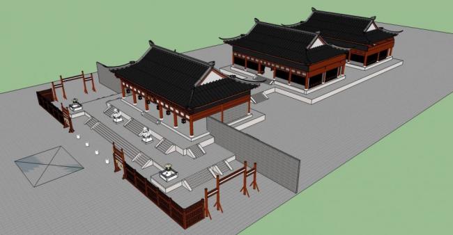 Sketchup古建筑模型|开封府，中式风格，古建，单层