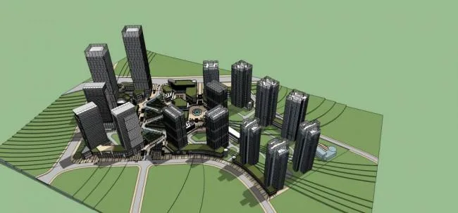 Sketchup综合体模型|超高层城市商业综合体，现代风格，办公酒店，公寓，多层商业裙房，商场