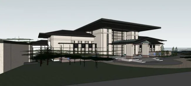 Sketchup酒店模型|西柏坡酒店，多层酒店，中式风格