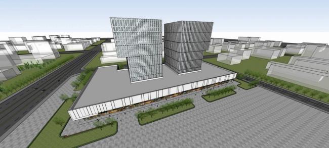 Sketchup办公模型|高层办公楼，酒店，现代风格，底层商业，商业裙房