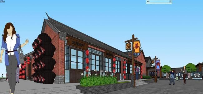 Sketchup商业模型|多层商业街，中式风格