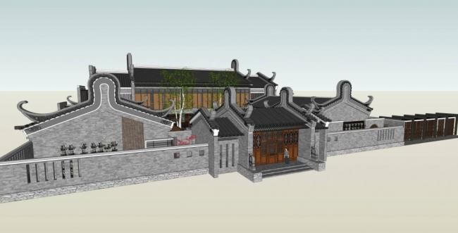 Sketchup住宅模型|多层四合院，中式风格，居住建筑