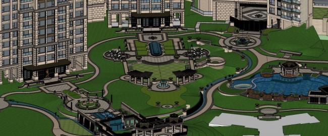 Sketchup住宅模型|超高层住宅，居住建筑，小区，景观，新古典风格