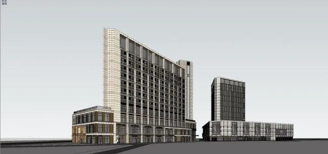 Sketchup综合体模型|多层高层混合，商业综合体，办公，现代风格