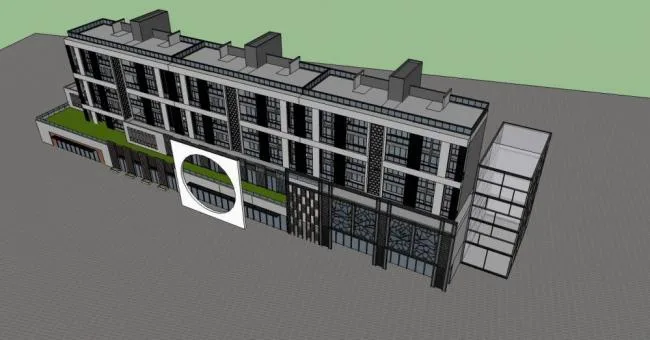 Sketchup住宅模型|多层商业住宅楼，居住建筑，商业裙房，新中式风格