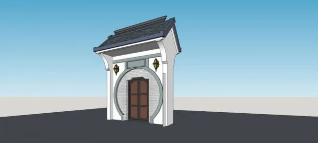 Sketchup素材模型|庭院大门，素材构件，中式风格