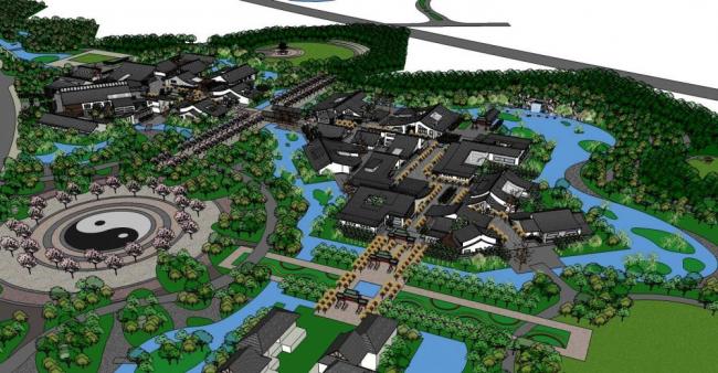 Sketchup商业模型|多层商业街，中式风格，景观