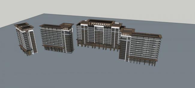 Sketchup住宅模型|高层公寓，居住建筑，现代风格