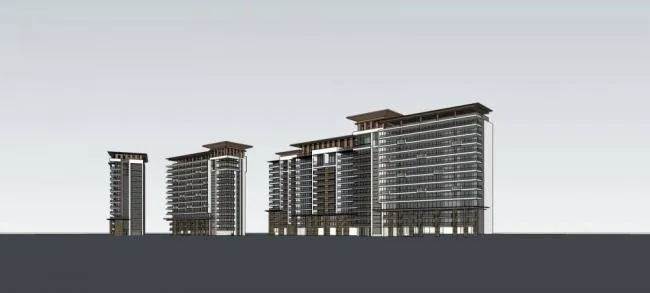 Sketchup住宅模型|高层公寓，居住建筑，现代风格