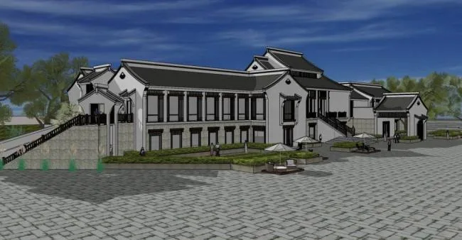 Sketchup酒店模型|多层酒店，中式风格