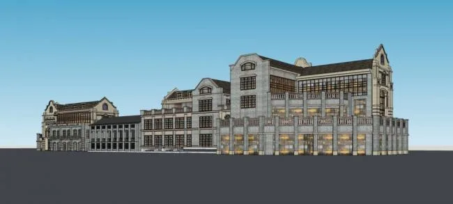 Sketchup商业模型|多层商业街，民国风格，中式风格