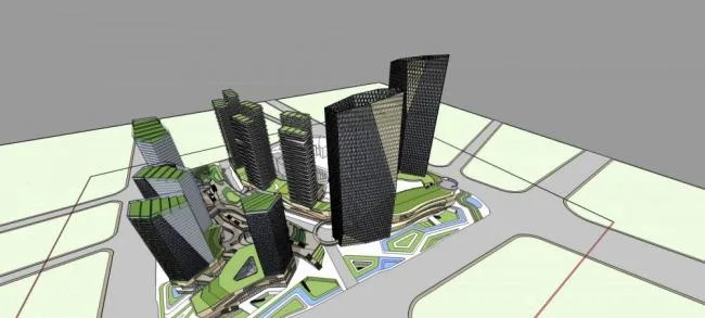 Sketchup综合体模型|超高层城市商业综合体，酒店办公，商业裙房，现代风格