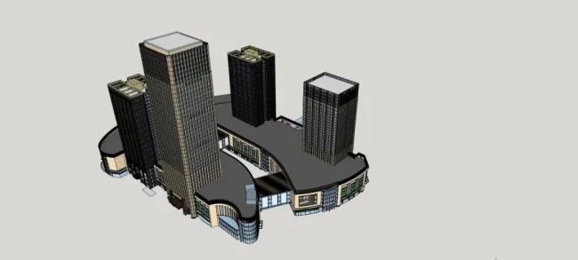 Sketchup综合体模型|重庆大坪龙湖时代天街，超高层综合体，酒店办公，商业裙房，现代风格