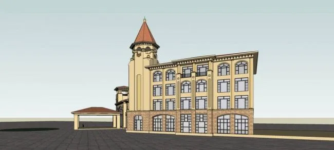 Sketchup商业模型|多层商业会所，西班牙风格，古典风格