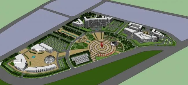 Sketchup景观模型|广场景观，现代风格，酒店办公，入口，城市小品