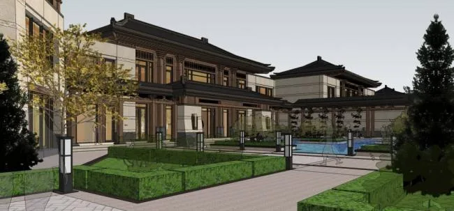 Sketchup酒店模型|大型度假会所，酒店，联排别墅，中式风格