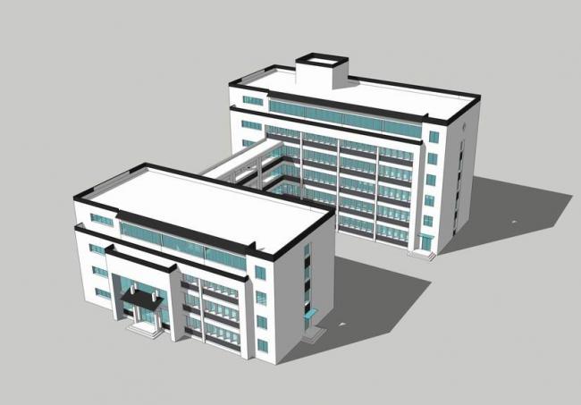 Sketchup办公模型|多层办公楼，新中式风格，徽派