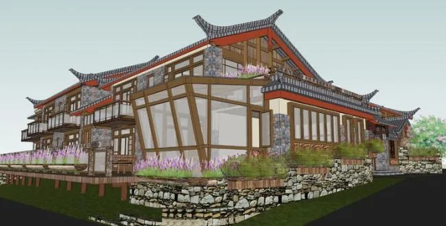 Sketchup住宅模型|多层住宅，中式风格，古镇草居，居住建筑