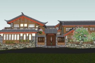 Sketchup住宅模型|多层住宅，中式风格，古镇草居，居住建筑-BIM建筑网