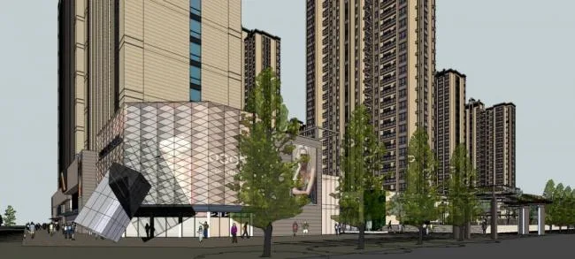 Sketchup住宅模型|高层住宅，综合小区，底层商业，居住建筑，新古典风格