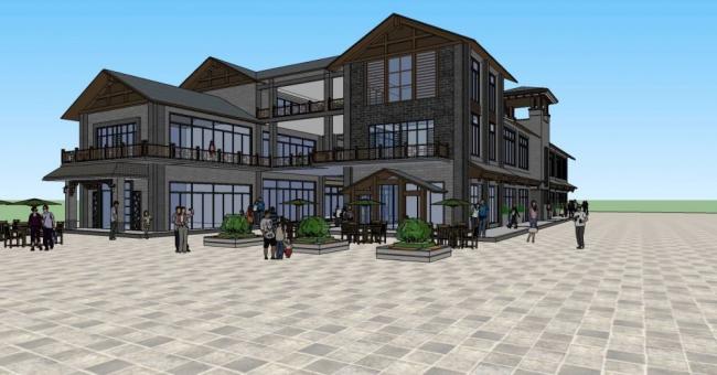 Sketchup商业模型|多层商业街，中式风格