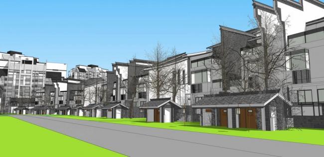 Sketchup住宅模型|多层住宅小区，高层公寓，居住建筑，双拼别墅，中式风格