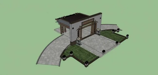 Sketchup素材模型|构件,门头,入口,中式风格，大门