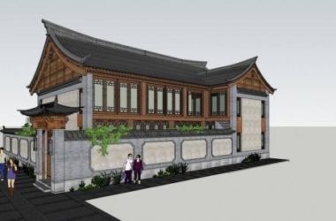 Sketchup别墅模型|独栋别墅，中式风格-BIM建筑网