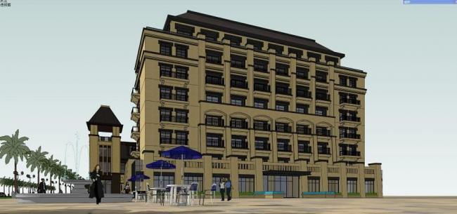 Sketchup商业模型|多层商业休闲建筑,欧洲风情小镇,西班牙,地中海