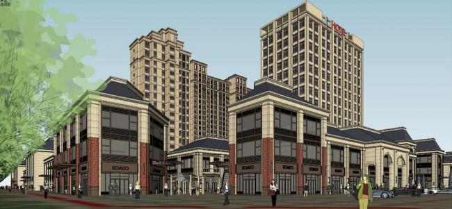 Sketchup住宅模型|高层住宅，酒店，底层商业，坡屋顶，连廊，新古典风格