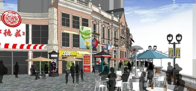 Sketchup商业模型|多层商业街，欧式，古典风格